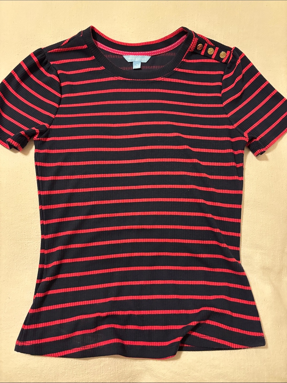 Draper James Black and Pink Striped Short-Sleeve Tee